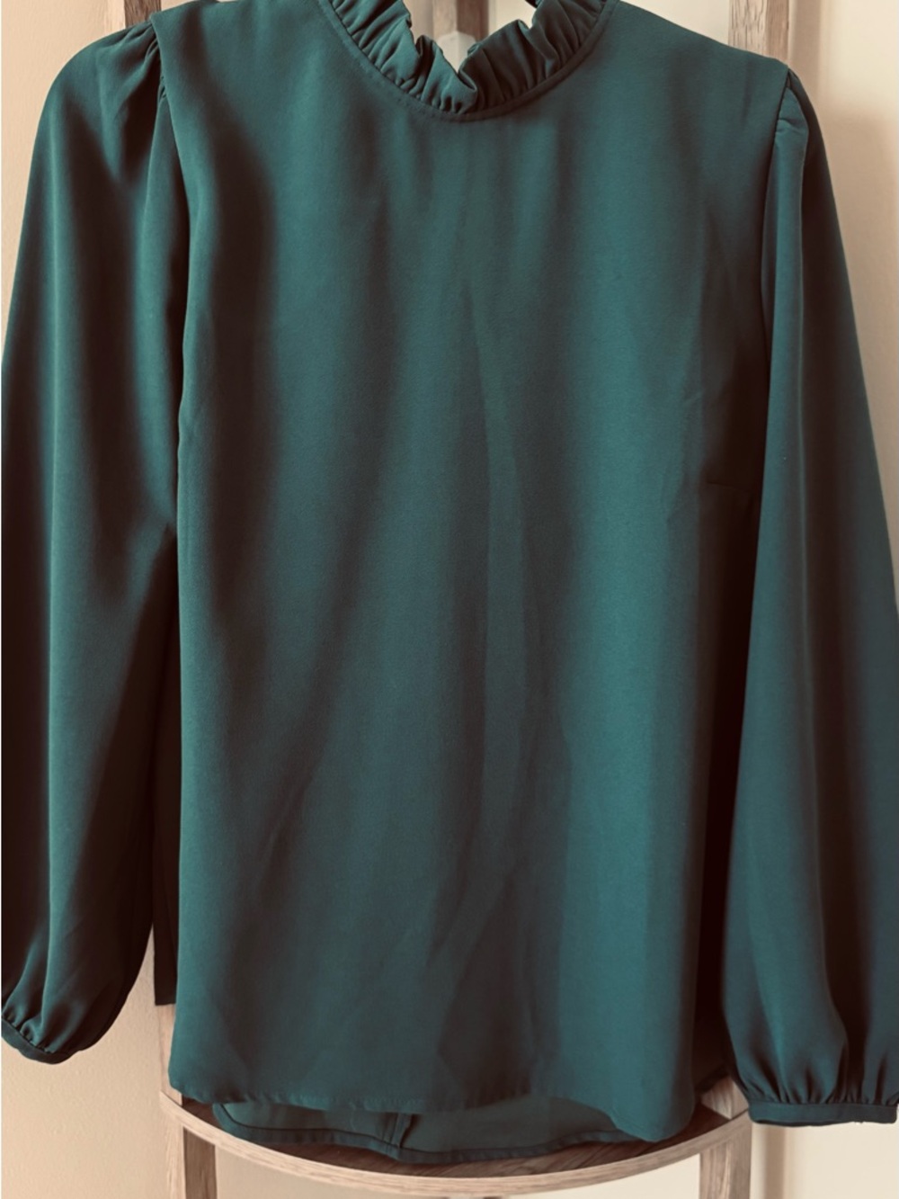 J. Crew Forest Green Blouse with Ruffle Detail